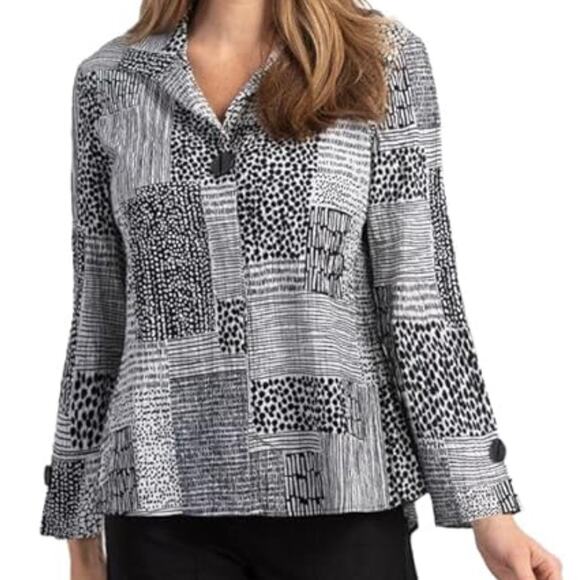 Habitat Linen Top Abstract Patchwork Print Stretch Size M Artsy Lagenlook Boho - Picture 1 of 10